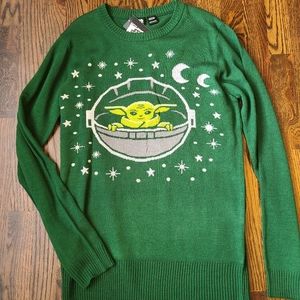 Star Wars The Mandalorian The Child Sweater Medium Green Stars Hot Topic